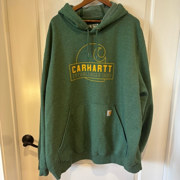 Carhartt Green Hoodie 3XL Loose Fit Graphic Sweatshirt Logo Pullover - Picture 1 of 4